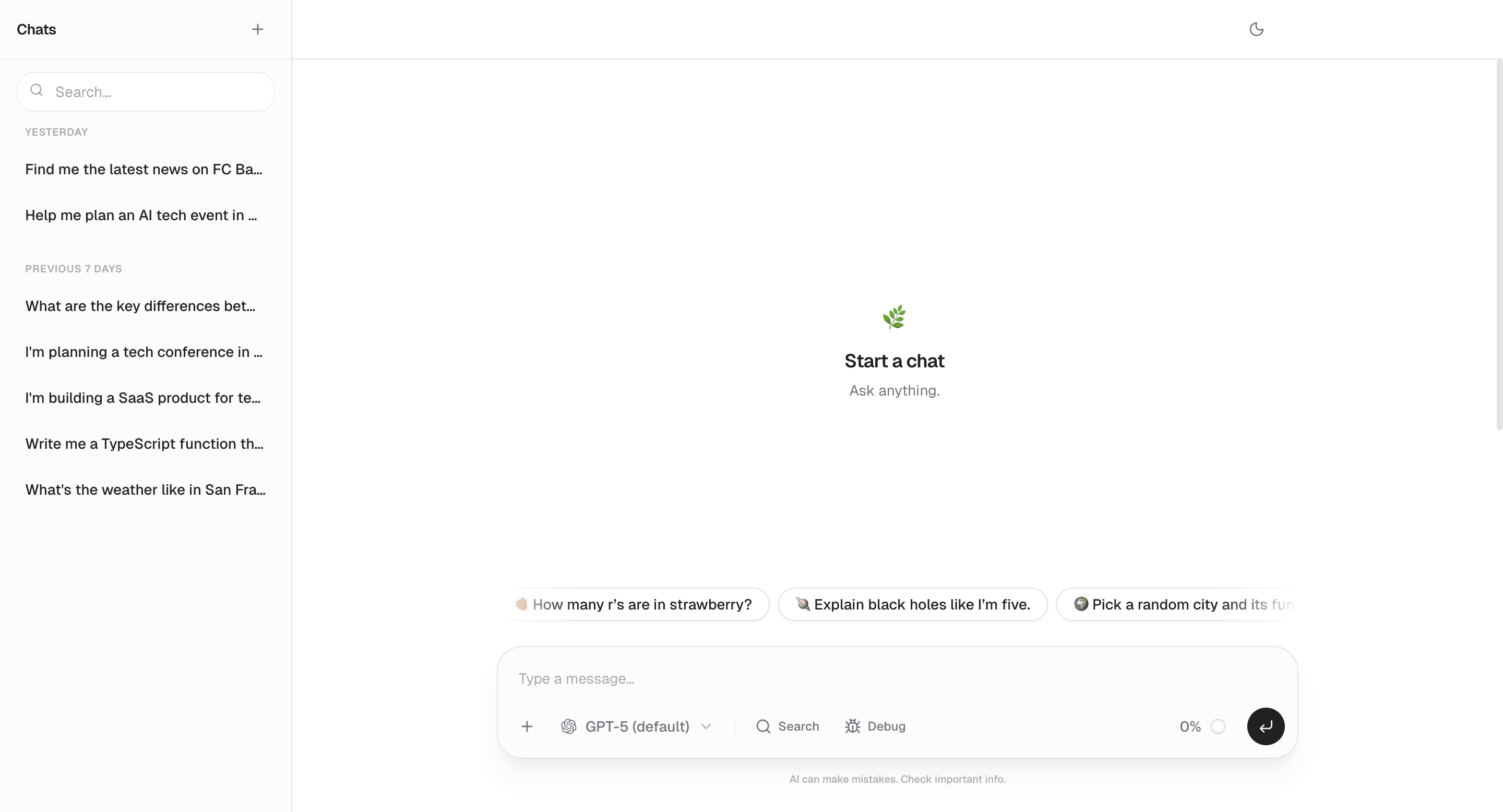 Chat interface preview
